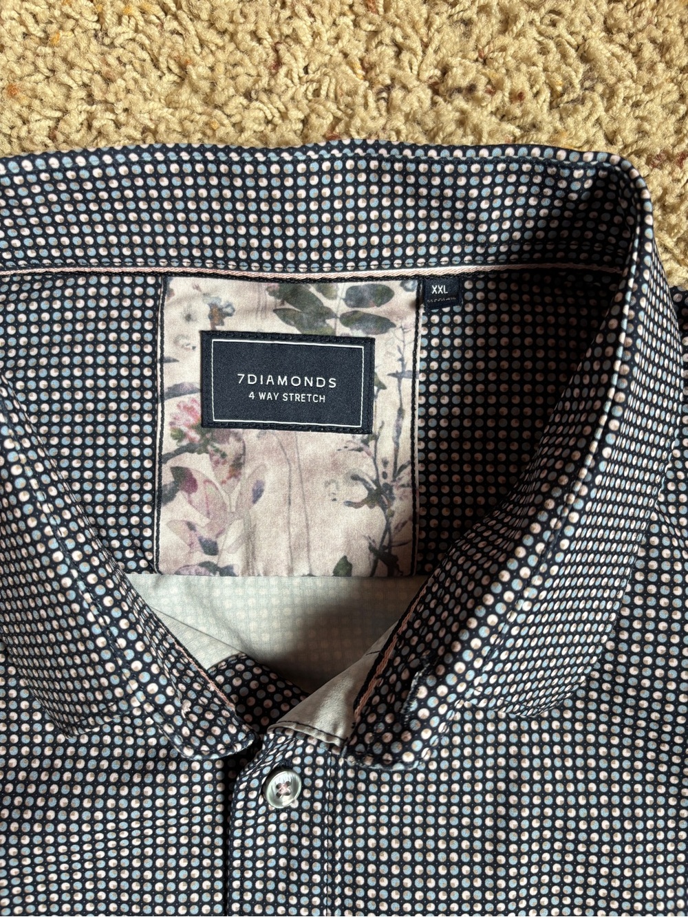 7 Diamonds Men’s Navy with Light Pink & White Micro Dot Stretch Shirt